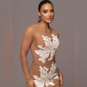 JLUX LABEL | White Charmed Embroidered Mesh Bodysuit | S